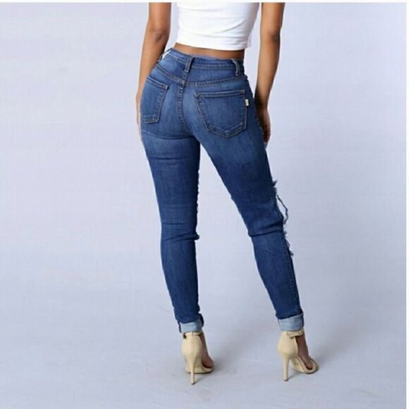 2/$30 Fashion Nova Distressed Blue Skinny Jeans size 15 - Picture 2 of 10
